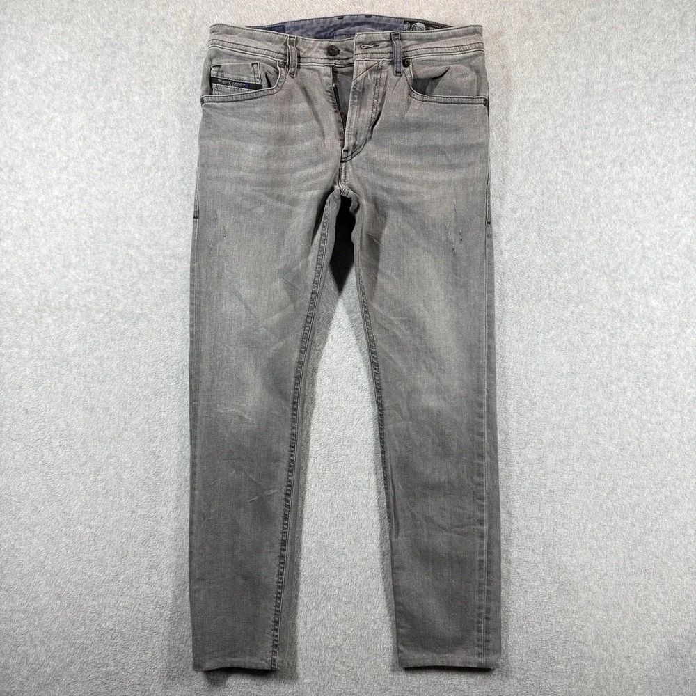 Diesel THOMMER Jeans Mens 30x29 Gray Stretch Denim Blue Lined Slim Skinny Hemmed